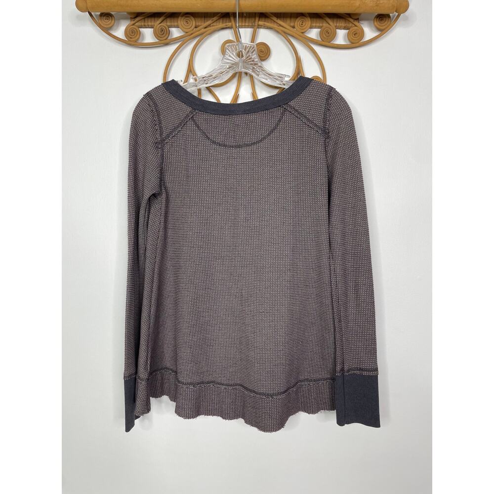 Free People Heathered Gray Waffle Knit Lace Yoke Henley - Picture 5 of 6